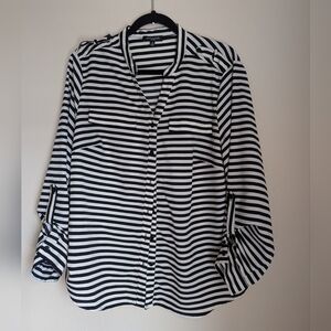 Notations Black and White Striped Blouse Size 1X
